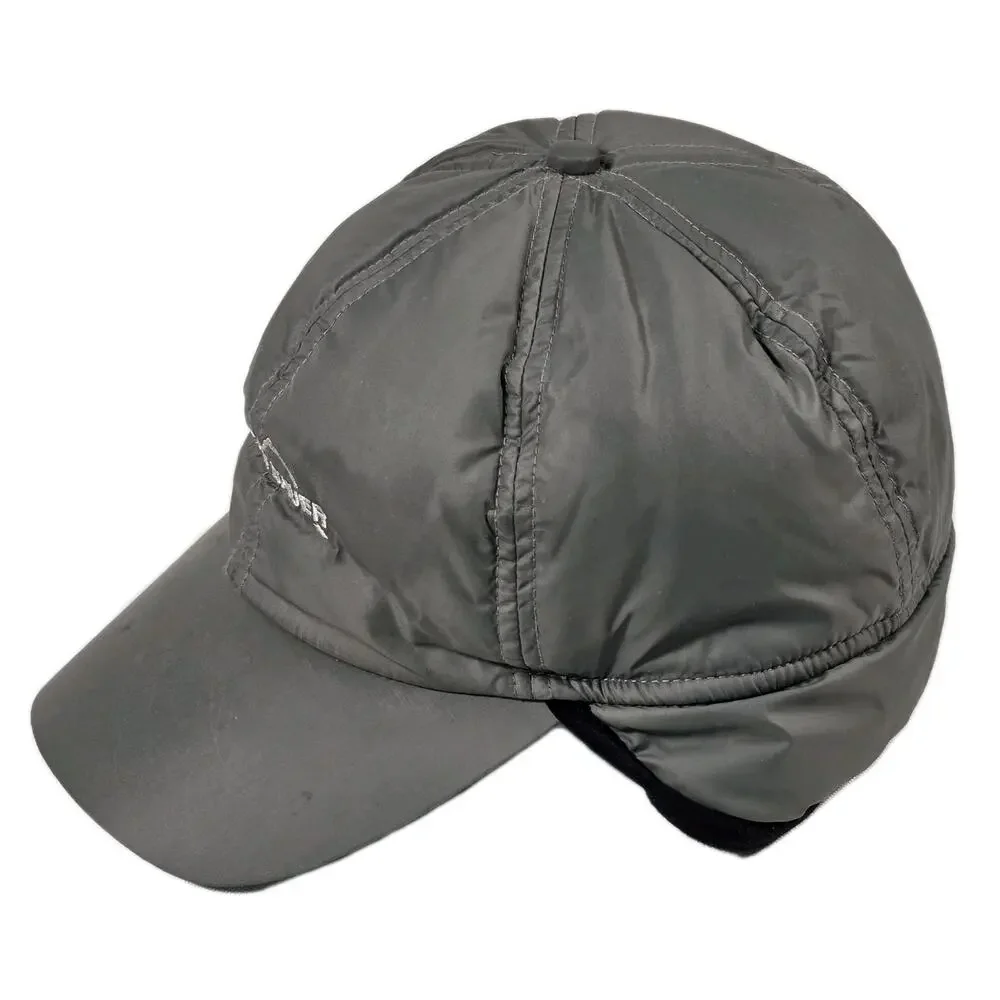 Eddie Bauer Goose Down Gray Fleece Lined Baseball Hat Cap Ear Flaps L/XL